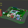 Green Electronic Circuit Board With Multiple Ports And Components On Base 3d model