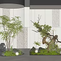 Indoor Natural Landscape With Bamboo Stones Moss Round Lights And Art Mushroom Floor Lamp
