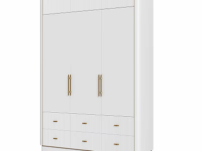 Modern White Wardrobe With Gold Handles And Drawers For Interior Storage 3d model