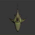 Cartoon Shark 3D Model With Open Mouth Sharp Teeth And Green Gray Body Red Accents