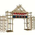 Ancient style entrance archway gate outdoor decoration device clock-in ancient building archway scenic entrance 3d model