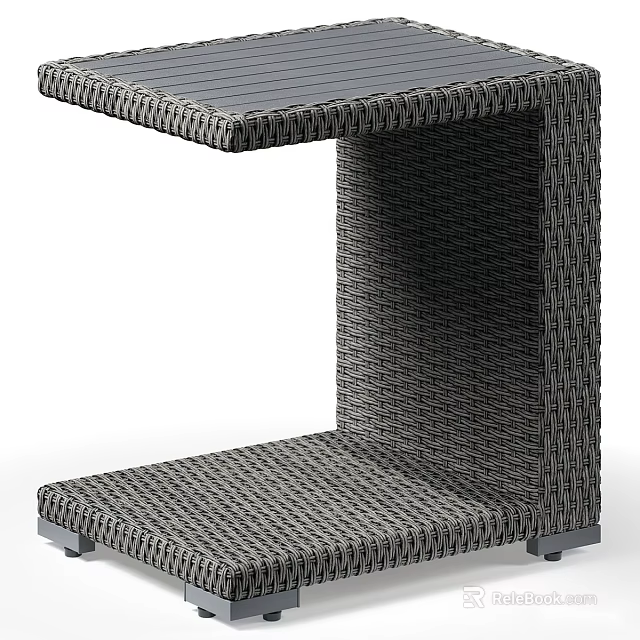 Gray Woven Two Tier Side Table Modern Minimalist Design For Living Room 3d model 