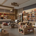 Chinese Style Specialty Store with Wooden Shelves Traditional Wall Art and Various Products