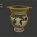 Ancient Greek Amphora Sculpture With Black And Orange Figural Carvings And Decorative Patterns