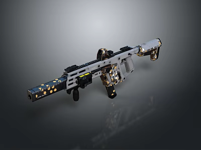 Decorated Modern Assault Rifle With Black And White Body Gold Accents Mechanical Details Tactical Design 3d model