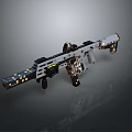Decorated Modern Assault Rifle With Black And White Body Gold Accents Mechanical Details Tactical Design