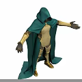 Hooded Golden Armor Figure With Teal Cape Arms Outstretched