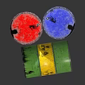 Radioactive Waste Barrels In Red Yellow Blue Green With Radioactive Symbols