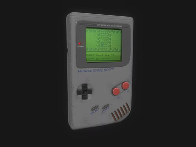 Classic Handheld Entertainment Electronics Game Boy Featuring Green Screen Game Display And Red Buttons 3d model