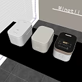 Modern Kitchen Appliances Three Rice Cookers With Different Designs On Black Countertop Minotli