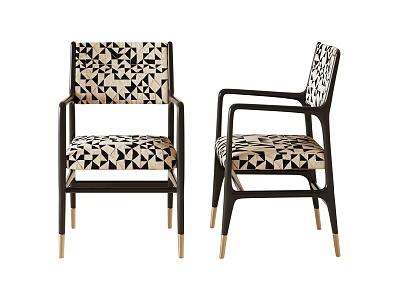 Modern Dining Chairs With Geometric Pattern Fabric Black Frame And Gold Legs 3d model