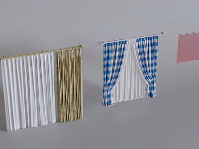 Various Style Curtains Including White Gold Pleated Blue White Checkered And Pink Simple Designs 3d model