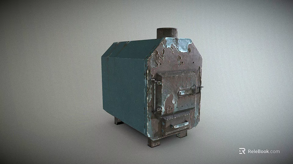 Old Rusted Turquoise Stove With Vintage Metal Body And Worn Design 3d model 