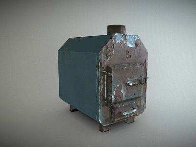 Old Rusted Turquoise Stove With Vintage Metal Body And Worn Design 3d model