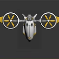 Futuristic White and Yellow Drone with Dual Large Rotors Aerodynamic Streamlined Body and Landing Wheels