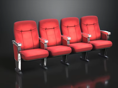 Red Cinema Seats With Metal Armrests In Four Rows On Black Background 3d model