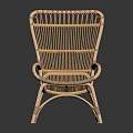 Classic Handwoven Rattan Chair With Curved Armrest And Woven Back Design