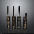 Four Vintage Metal Lock Mechanisms With Wooden Handles On Dark Background