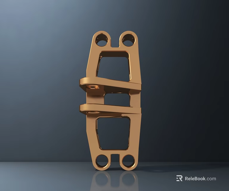 Golden Metal Mechanical Part With Holes And Sturdy Structure Design 3d model 