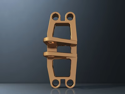 Golden Metal Mechanical Part With Holes And Sturdy Structure Design 3d model