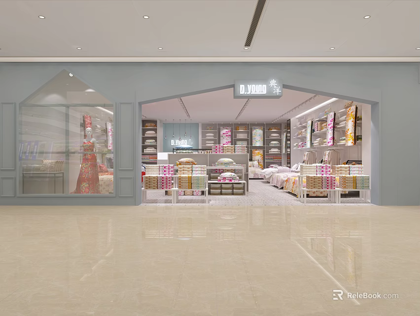 Bright Spacious D'JUNO Store Interior With Neatly Arranged Shelves And Products 3d model 