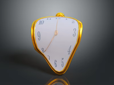 Irregular Shaped Golden Frame Clock With White Dial Black Numbers And Reflection 3d model