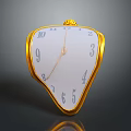 Irregular Shaped Golden Frame Clock With White Dial Black Numbers And Reflection 3d model