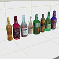 Assorted Whiskey Bottles and Elegant Glasses Arranged in a Row on White Surface