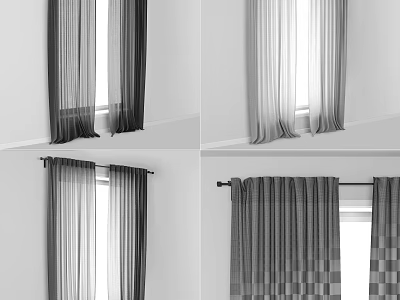 Various Styles Of Curtains With Sheer Thick Fabric And Checkered Pattern For Home Window Decor 3d model