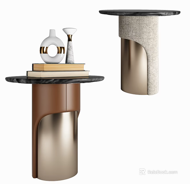 Elegant Modern Corner Table With Leather And Metal Frame Decorated By Books And Vase 3d model 