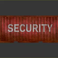 Red Security Storage Container Featuring Bold White Lettering And Metal Body