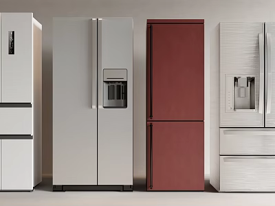 Modern Fridge Freezers With Various Styles Stainless Steel Red And White Finishes For Home Kitchen 3d model
