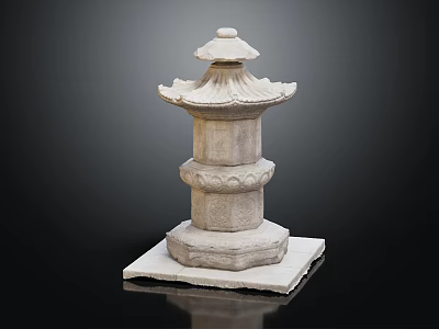Traditional Carved Stone Pillar with Pagoda Style Top and Square Base 3d model