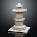 Traditional Carved Stone Pillar with Pagoda Style Top and Square Base