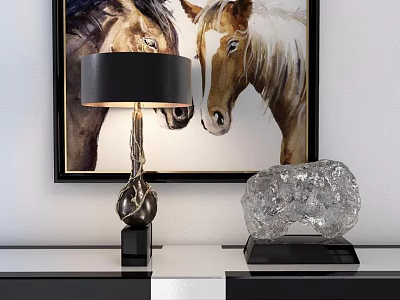 Modern Table Lamp With Black Shade And Unique Base And Crystal Sculpture By Horse Painting 3d model