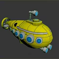 Yellow Cartoon Submarine 3D Model With Blue Circular Windows And Searchlight
