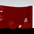 Red Curtain Backdrop With Red Floral Arrangements And White Grid Panel Decor 3d model