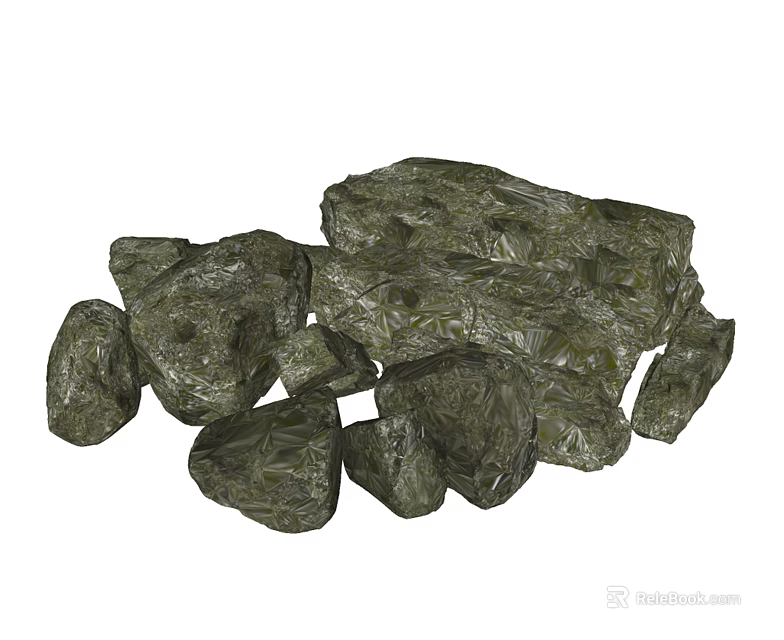 Natural Green Stones And Wooden Pieces For Decorative Landscaping Projects 3d model 