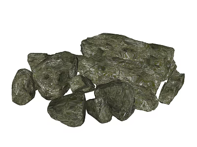Natural Green Stones And Wooden Pieces For Decorative Landscaping Projects 3d model