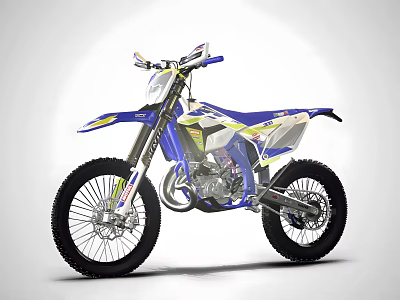 Blue And White Sporty Dirt Bike With Modern Off Road Design Features 3d model