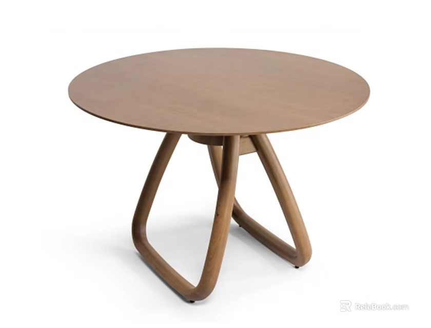 Modern Round Wooden Dining Table With Unique Geometric Legs Design 3d model 