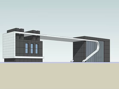 Modern Entrance Gate Architectural Design With Black White Facade And Glass Elements 3d model