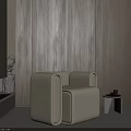 Beige Modern Leisure Chair With Small Side Table And Brown Wall Background