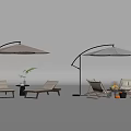 Modern Outdoor Chairs With Wooden Frames Umbrellas Side Tables Plants And Decor For Patio