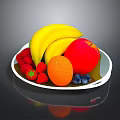 Fresh Colorful Fruits Including Bananas Apple Orange Strawberries And Blueberries On White Plate