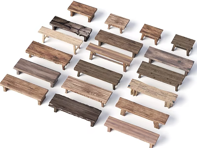 Various Wooden Stools With Different Natural Wood Finishes And Designs 3d model