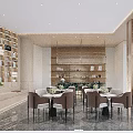 Light Luxury Modern Sales Office Lounge With Full Wall Bookshelf And Elegant Comfortable Seats