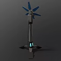 Modern Floor Lamp With Flower Petal Blue Panels Black Pole And Blue Illuminated Base