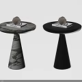 Modern Side Tables With Marble Pattern And Black Cone Base Decorative Ball On Top 3d model