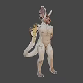 Anthropomorphic Game Movie Character With Large Ears White Fur Spots Holding Snake